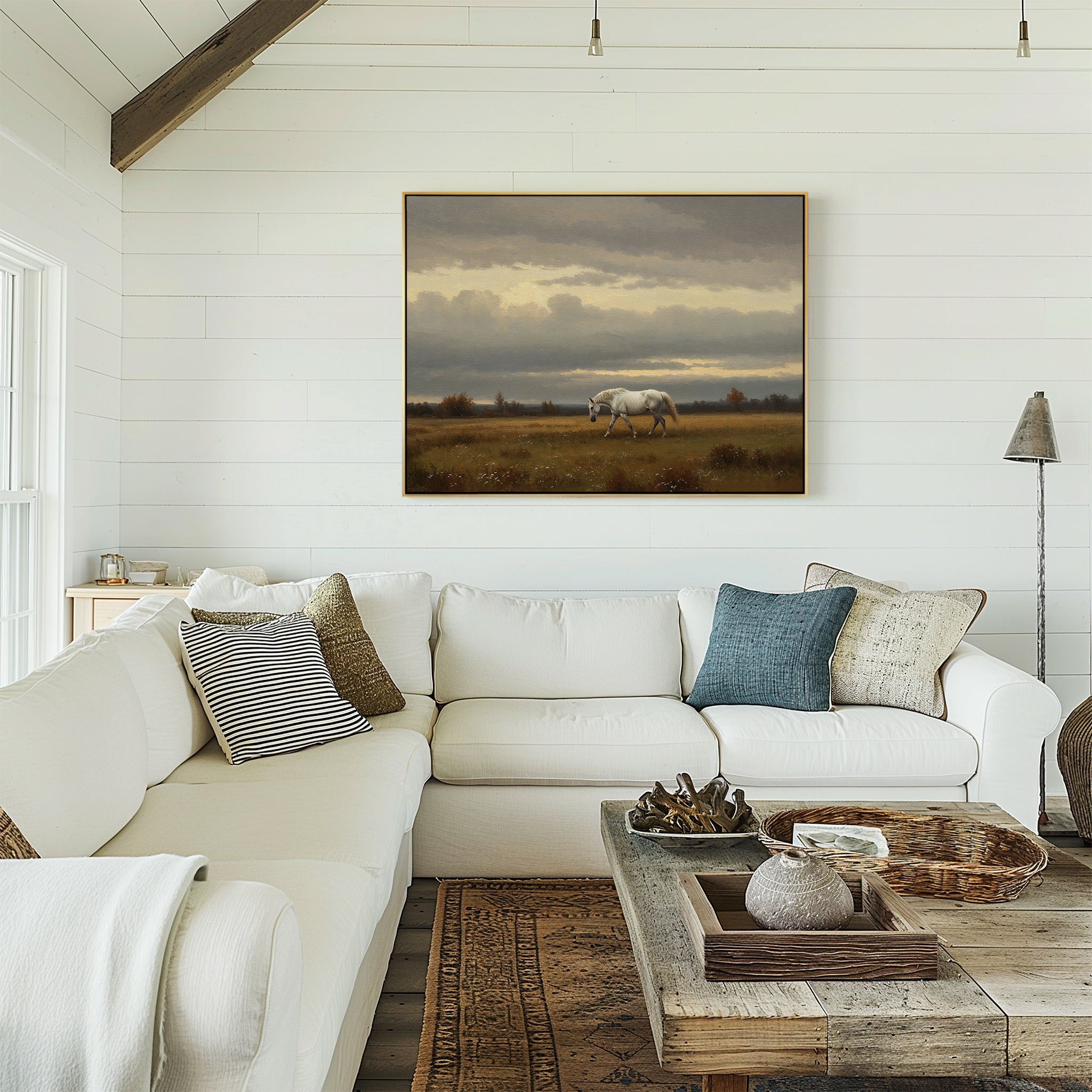 Hooves Through the Hush – neutral-toned vintage canvas wall art print by Aspire Prints