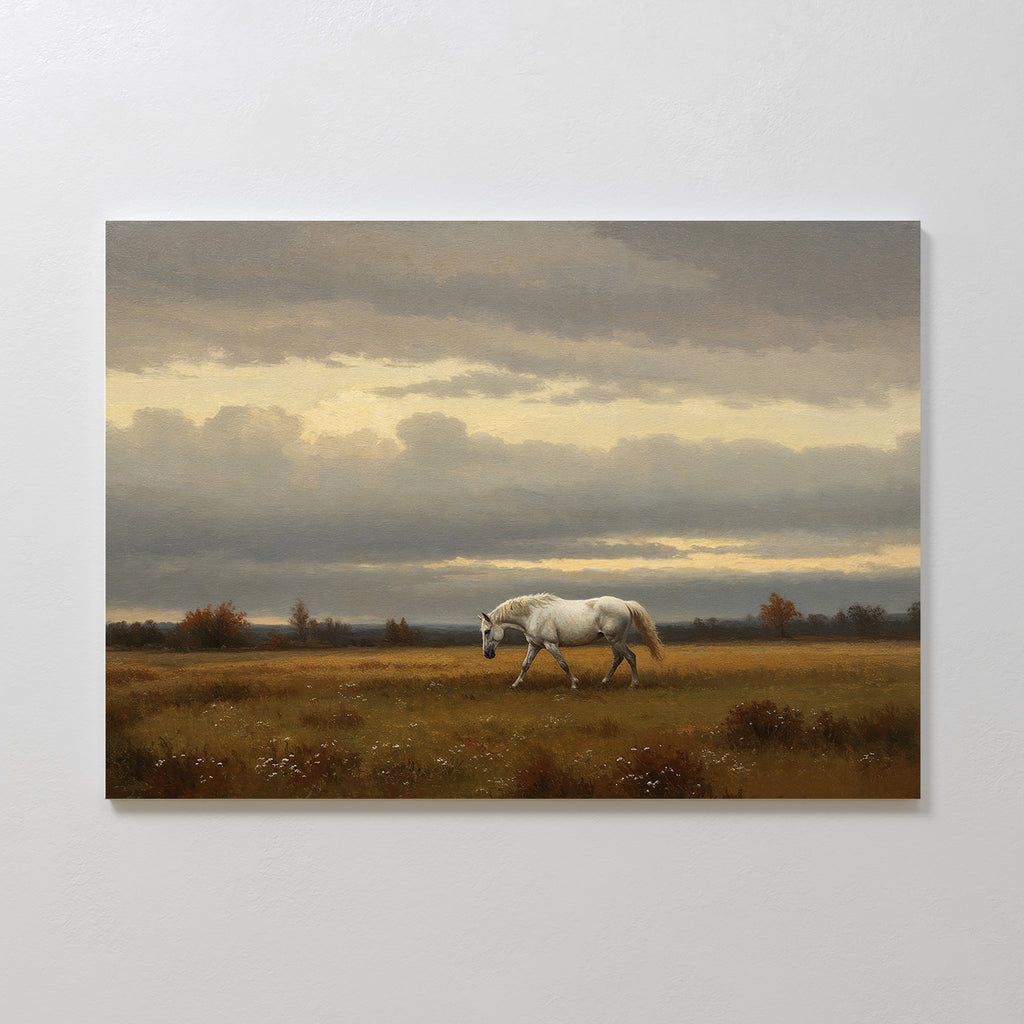 Hooves Through the Hush – neutral-toned vintage canvas wall art print by Aspire Prints