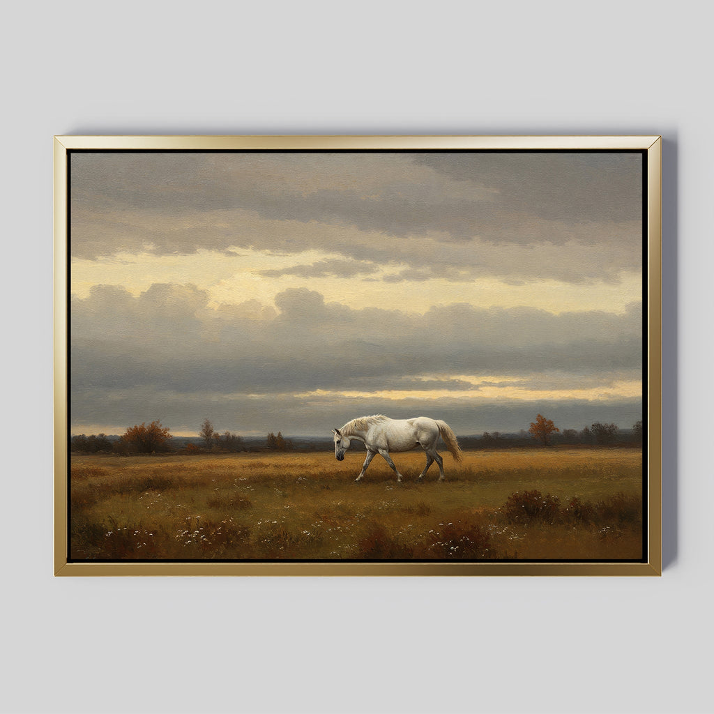 Hooves Through the Hush – neutral-toned vintage canvas wall art print by Aspire Prints