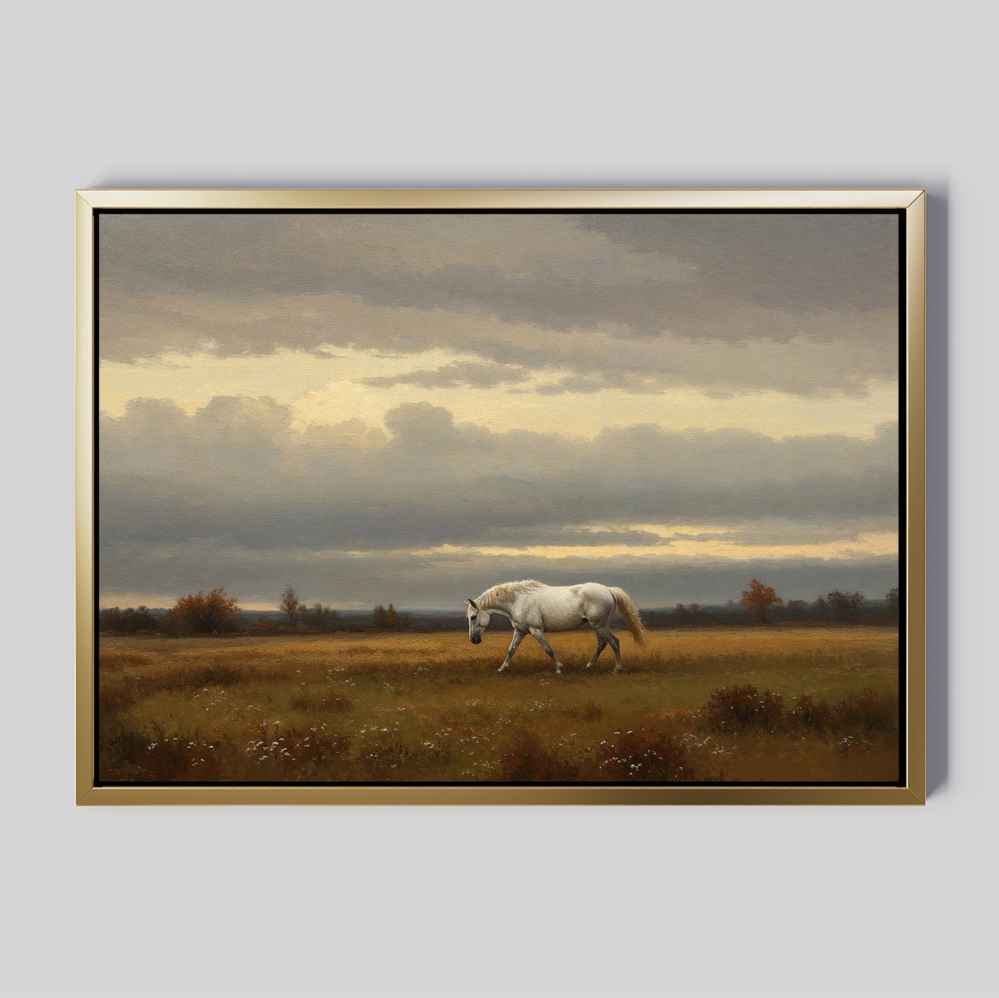 Hooves Through the Hush – neutral-toned vintage canvas wall art print by Aspire Prints
