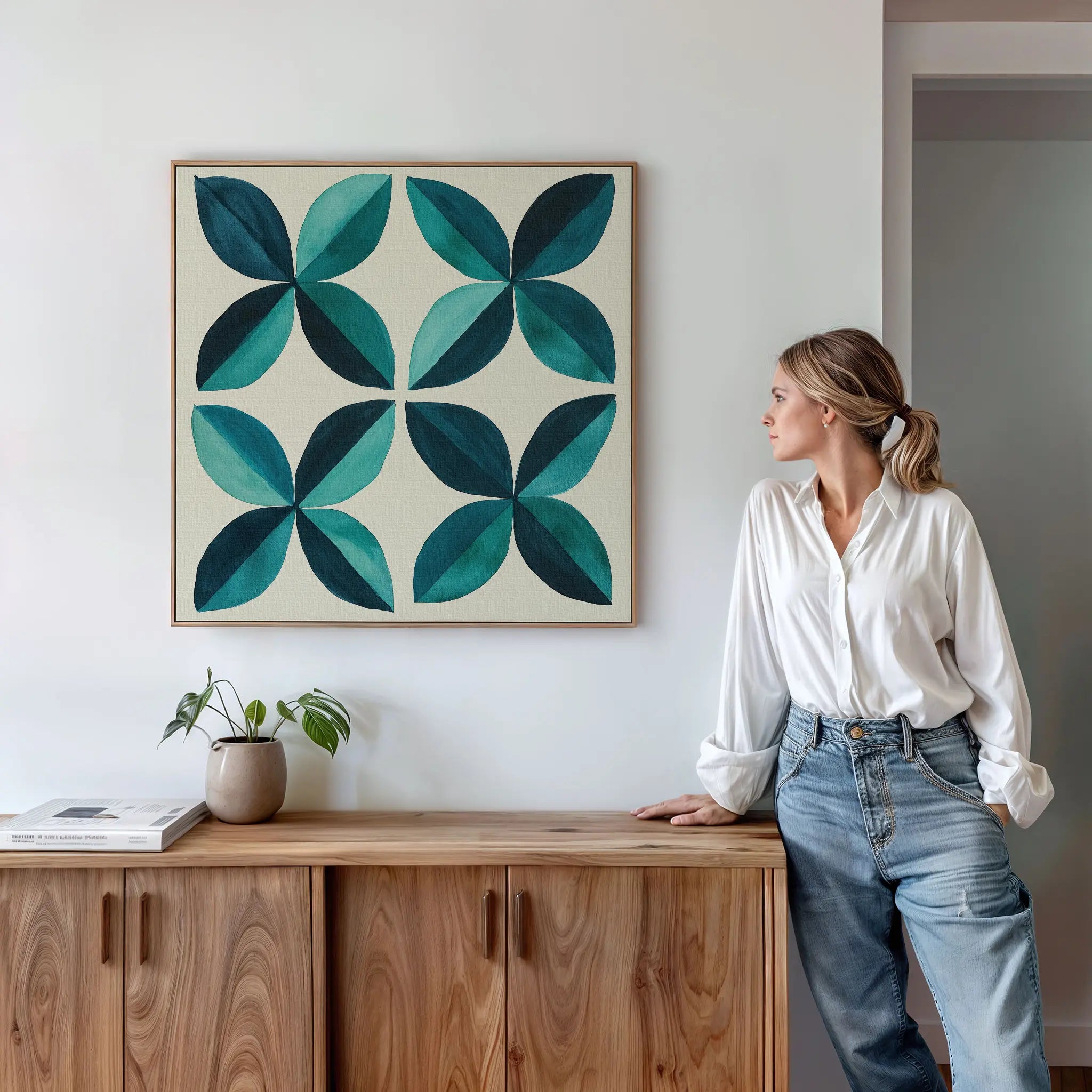 Tides of Teal – blue botanical canvas wall art print by Aspire Prints