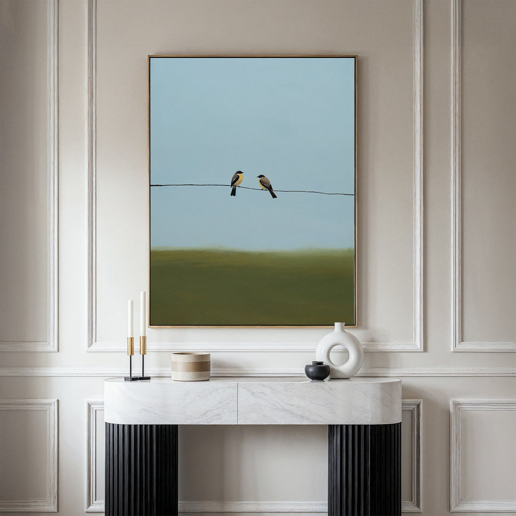 Where the Wires Sing – neutral-toned vintage canvas wall art print by Aspire Prints