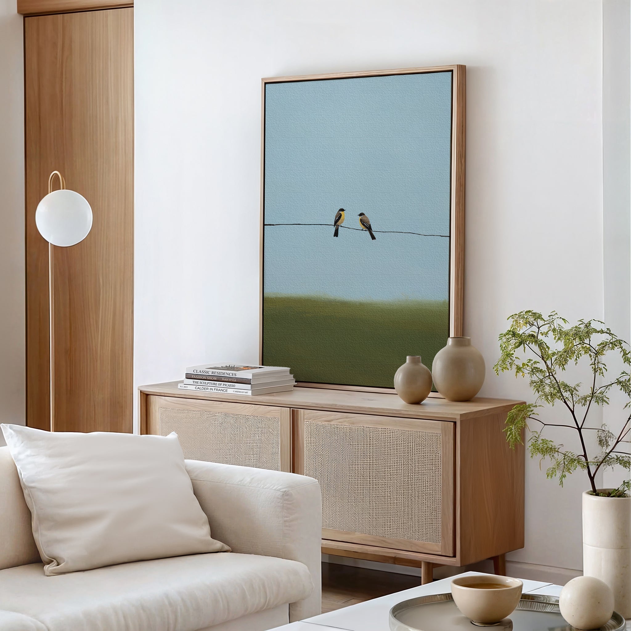 Where the Wires Sing – neutral-toned vintage canvas wall art print by Aspire Prints