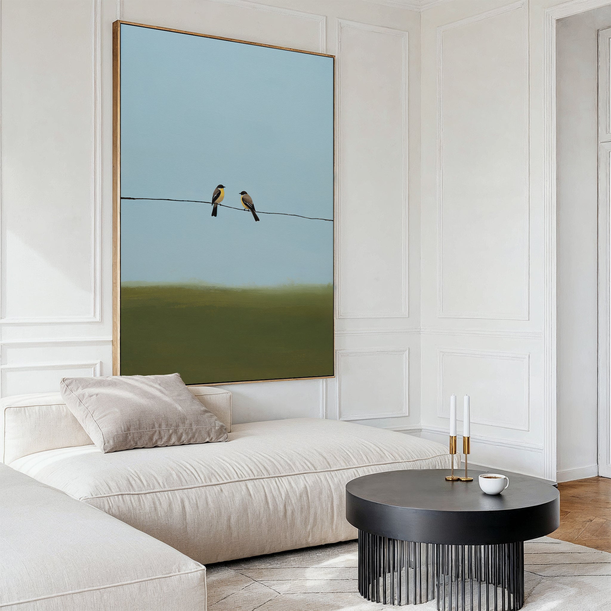 Where the Wires Sing – neutral-toned vintage canvas wall art print by Aspire Prints