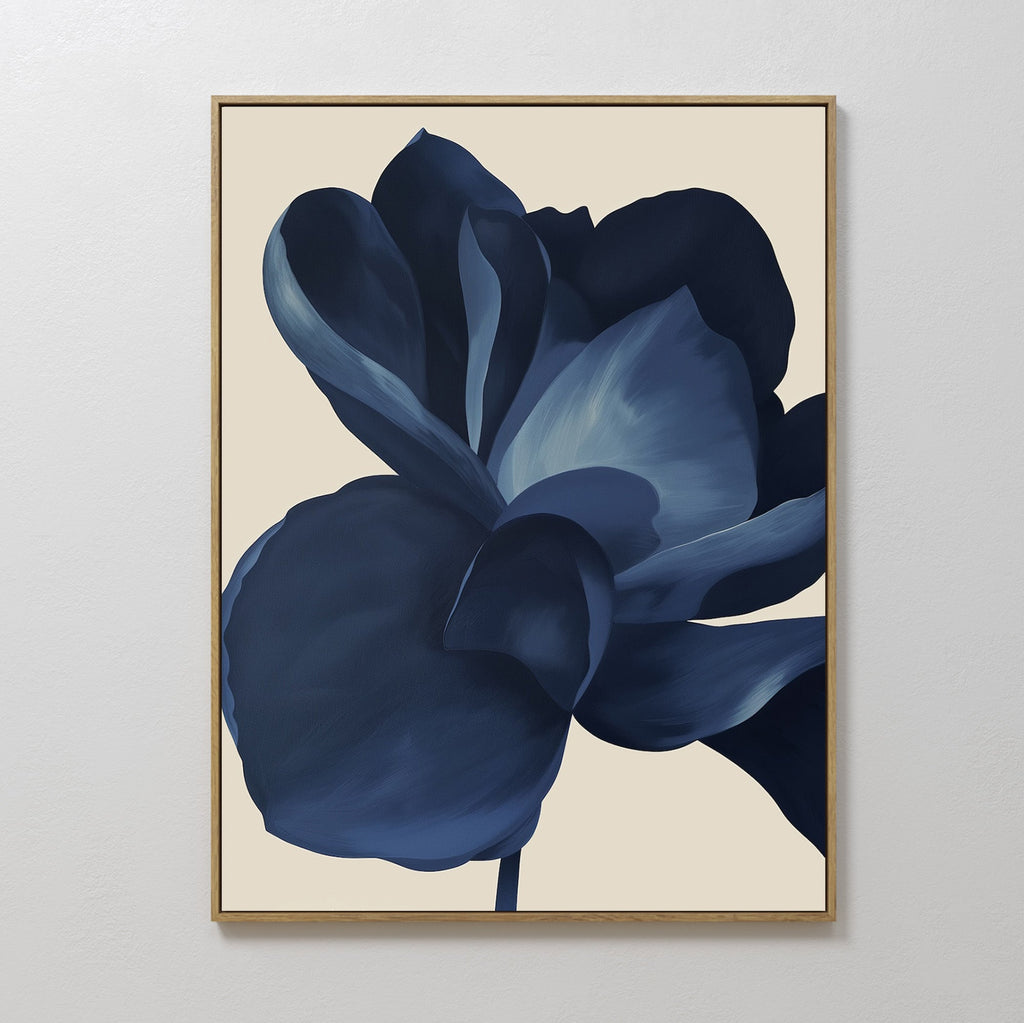 Petals After Dark – blue botanical canvas wall art print by Aspire Prints