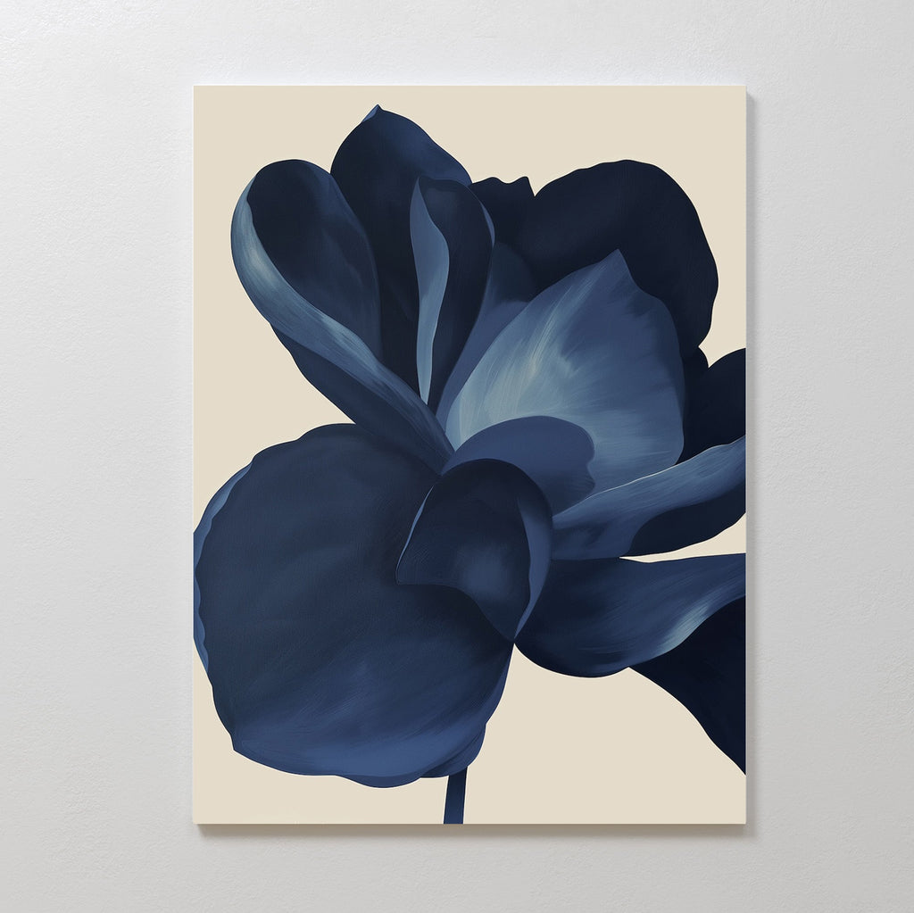 Petals After Dark – blue botanical canvas wall art print by Aspire Prints