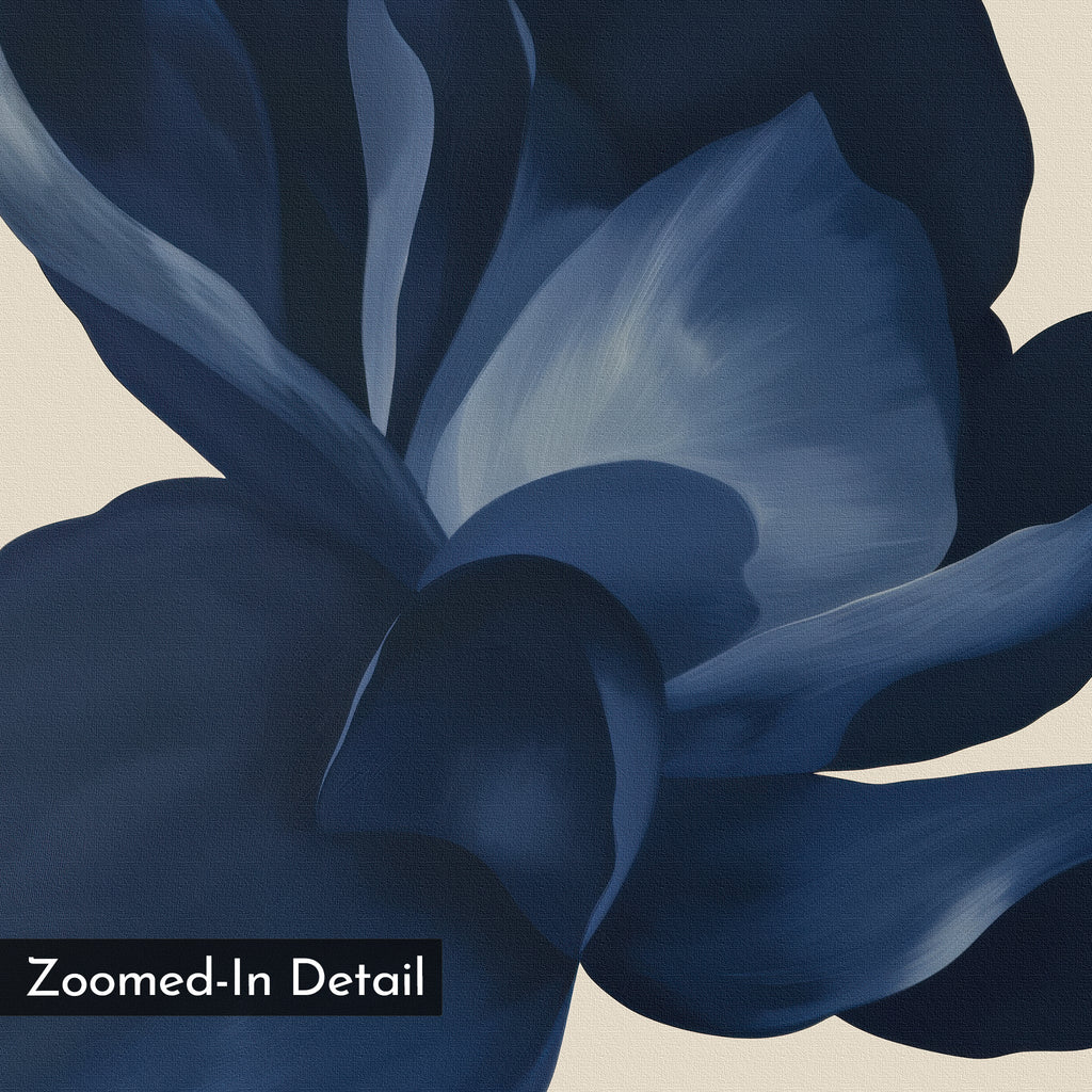 Midnight Bloom Hush – blue botanical canvas wall art print by Aspire Prints