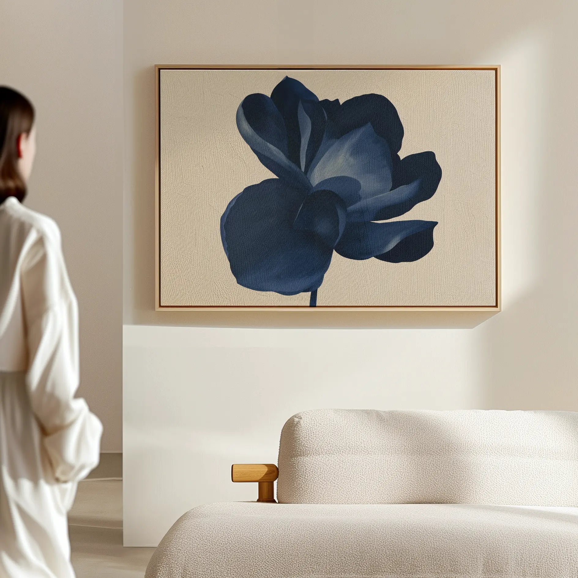 Midnight Bloom Hush – blue botanical canvas wall art print by Aspire Prints