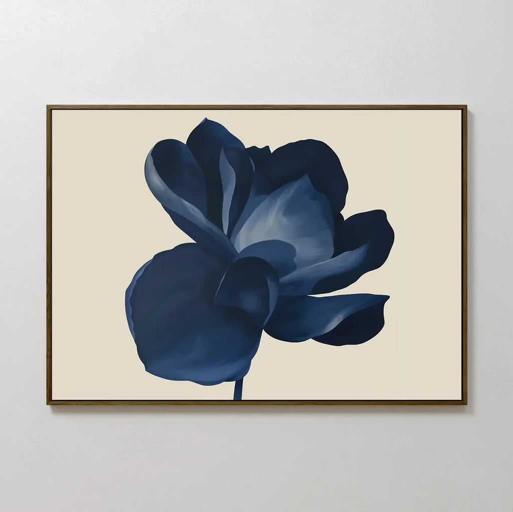 Midnight Bloom Hush – blue botanical canvas wall art print by Aspire Prints