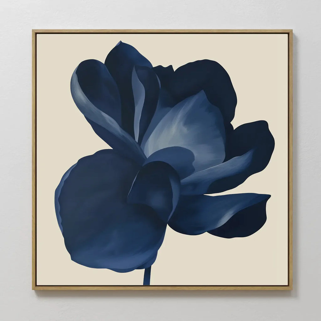 Midnight Bloom Hush – blue botanical canvas wall art print by Aspire Prints