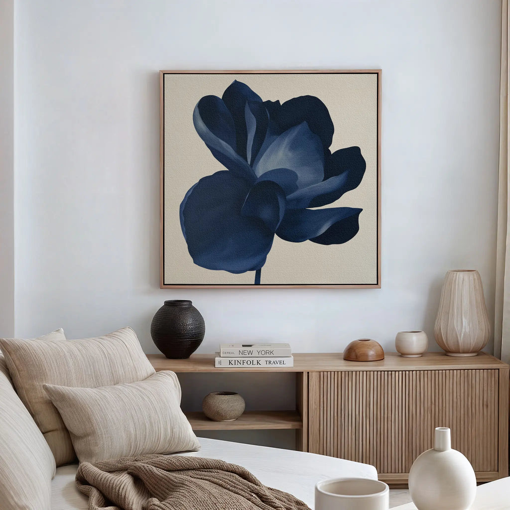 Midnight Bloom Hush – blue botanical canvas wall art print by Aspire Prints
