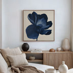 Midnight Bloom Hush – blue botanical canvas wall art print by Aspire Prints