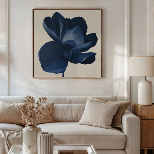 Midnight Bloom Hush – blue botanical canvas wall art print by Aspire Prints