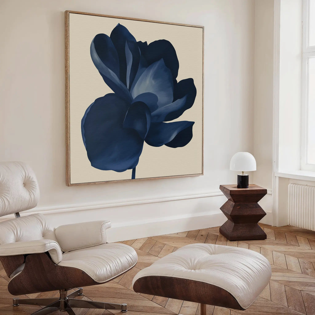 Midnight Bloom Hush – blue botanical canvas wall art print by Aspire Prints