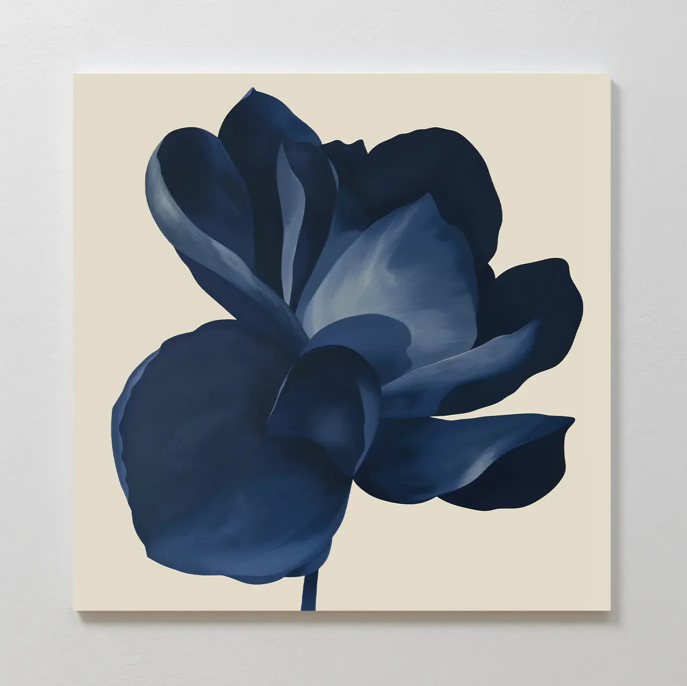 Midnight Bloom Hush – blue botanical canvas wall art print by Aspire Prints