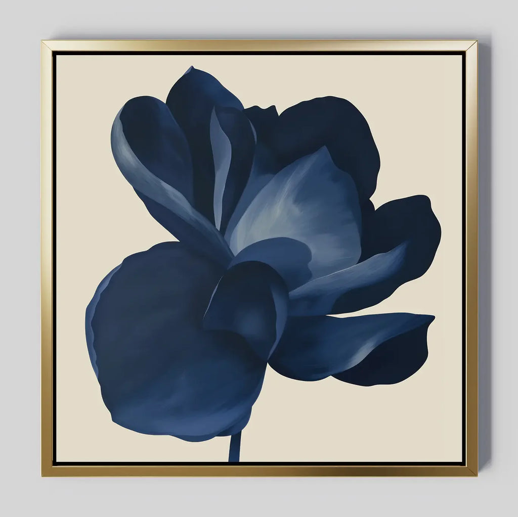 Midnight Bloom Hush – blue botanical canvas wall art print by Aspire Prints