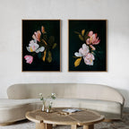 Midnight Bloom Duet – Set of 2 Canvas Prints set of 2 – black botanical canvas wall art by Aspire Prints