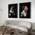 Midnight Bloom Duet – Set of 2 Canvas Prints set of 2 – black botanical canvas wall art by Aspire Prints