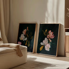 Midnight Bloom Duet – Set of 2 Canvas Prints set of 2 – black botanical canvas wall art by Aspire Prints