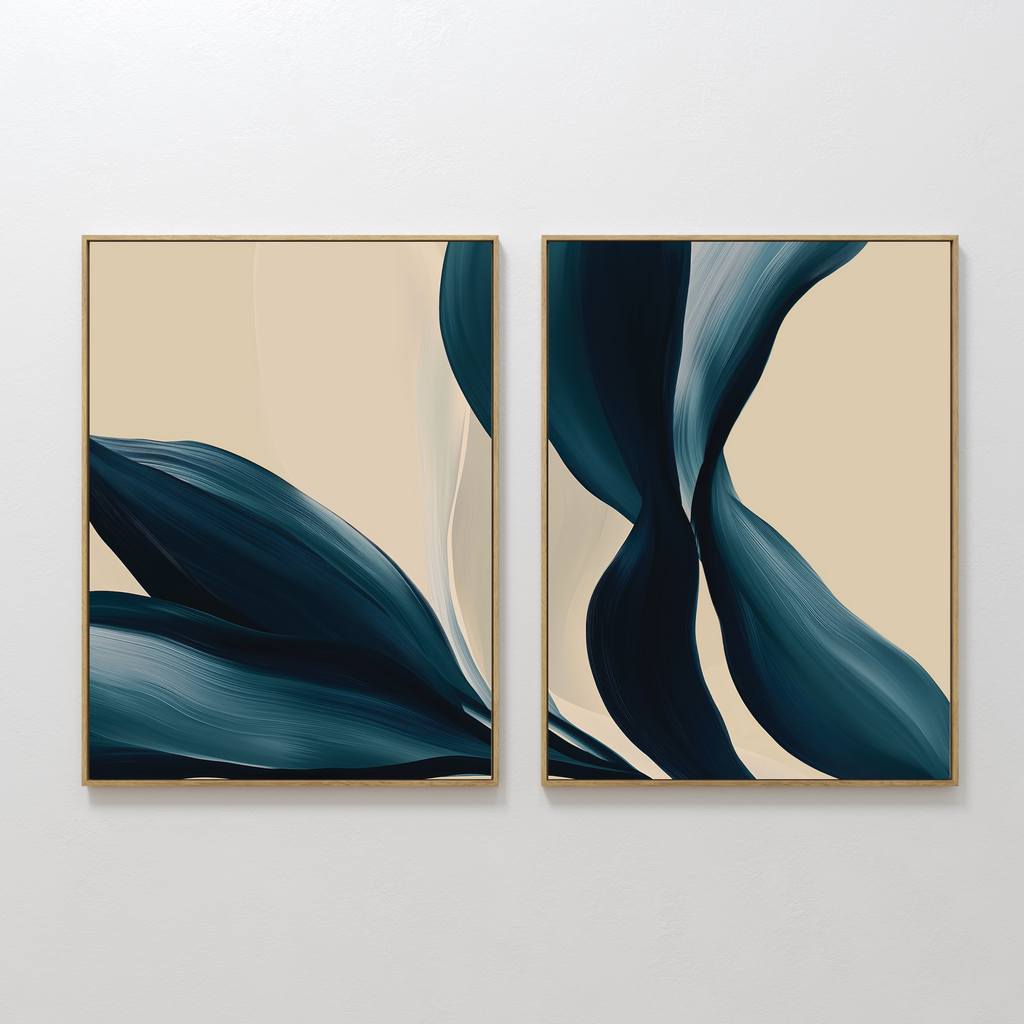 Whispers in Indigo – Set of 2 Canvas Prints set of 2 – blue botanical canvas wall art by Aspire Prints