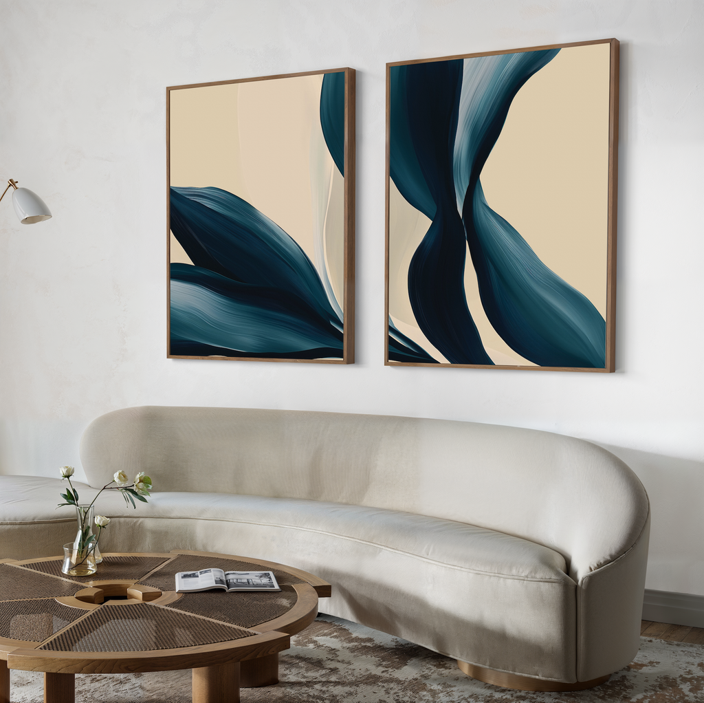 Whispers in Indigo – Set of 2 Canvas Prints set of 2 – blue botanical canvas wall art by Aspire Prints
