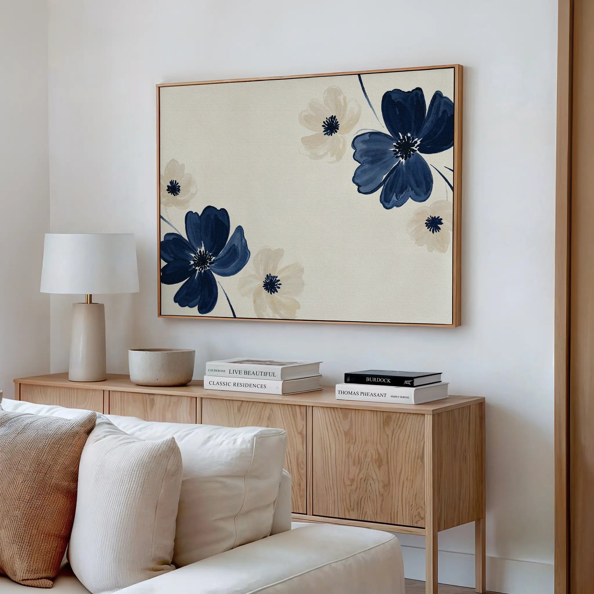 Whispers in Bloom – blue botanical canvas wall art print by Aspire Prints