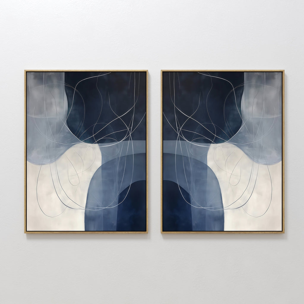 Whispers in Indigo – Set of 2 Canvas Prints set of 2 – neutral-toned abstract canvas wall art by Aspire Prints