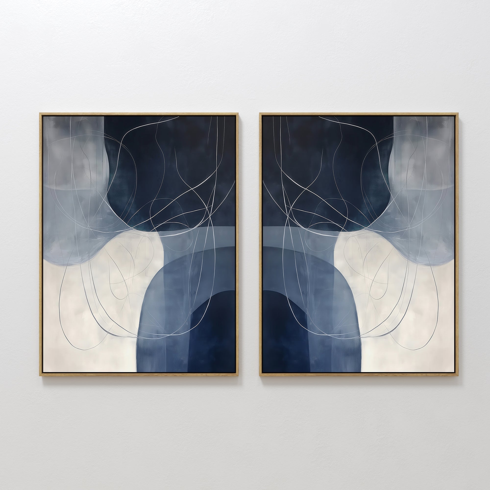Whispers in Indigo – Set of 2 Canvas Prints set of 2 – neutral-toned abstract canvas wall art by Aspire Prints