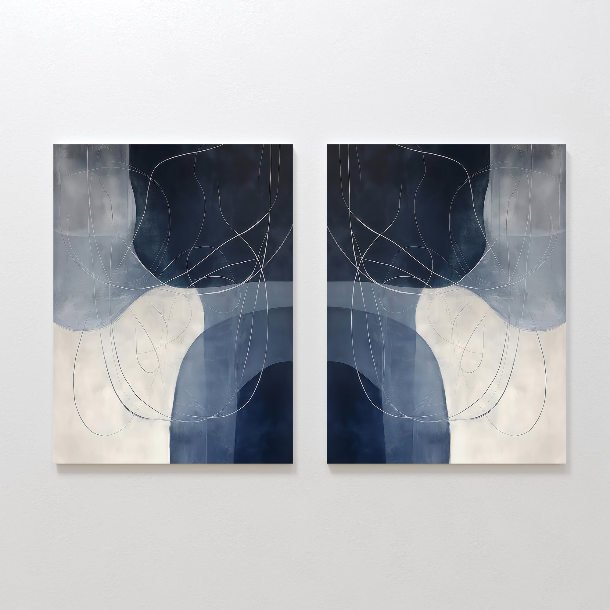 Whispers in Indigo – Set of 2 Canvas Prints set of 2 – neutral-toned abstract canvas wall art by Aspire Prints