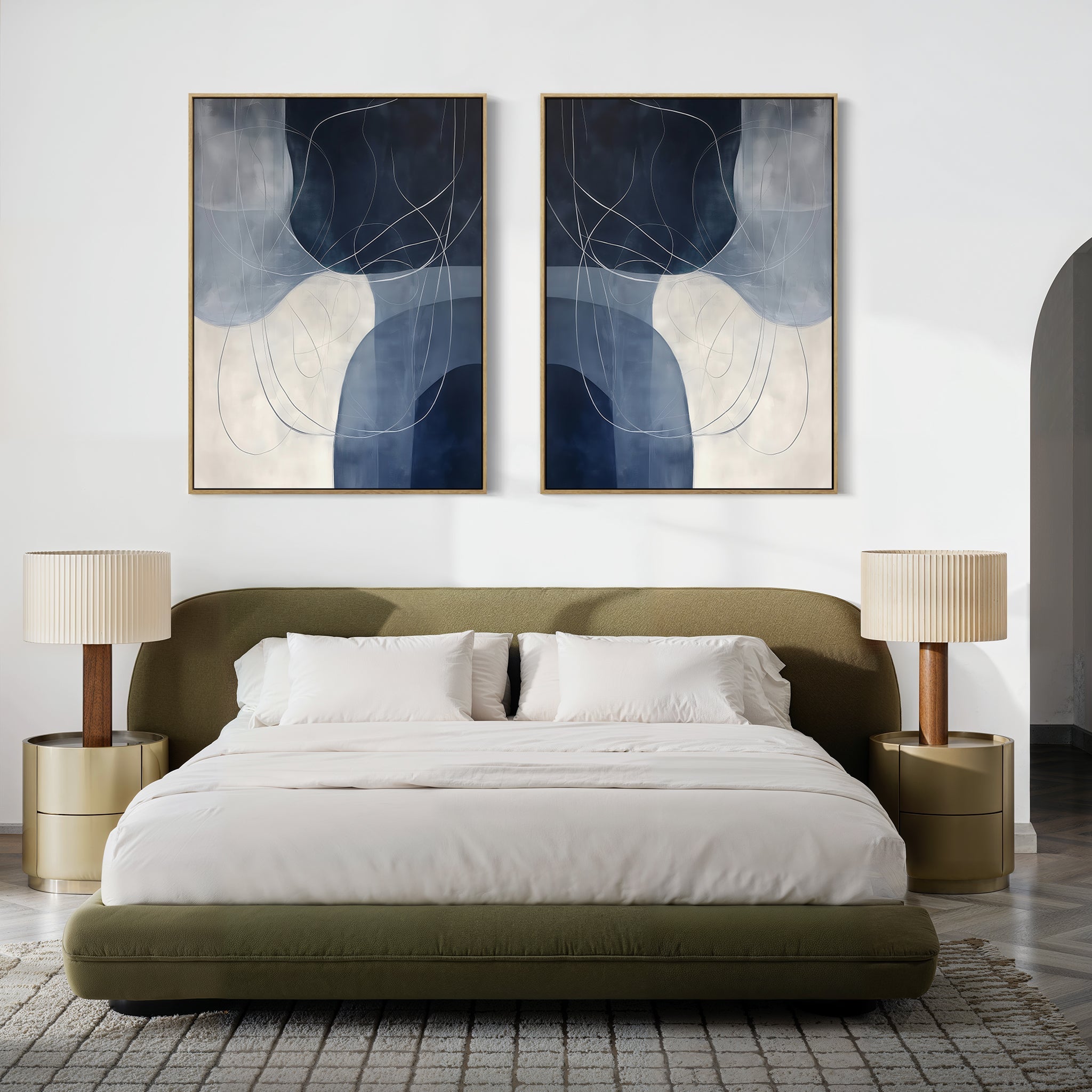 Whispers in Indigo – Set of 2 Canvas Prints set of 2 – neutral-toned abstract canvas wall art by Aspire Prints