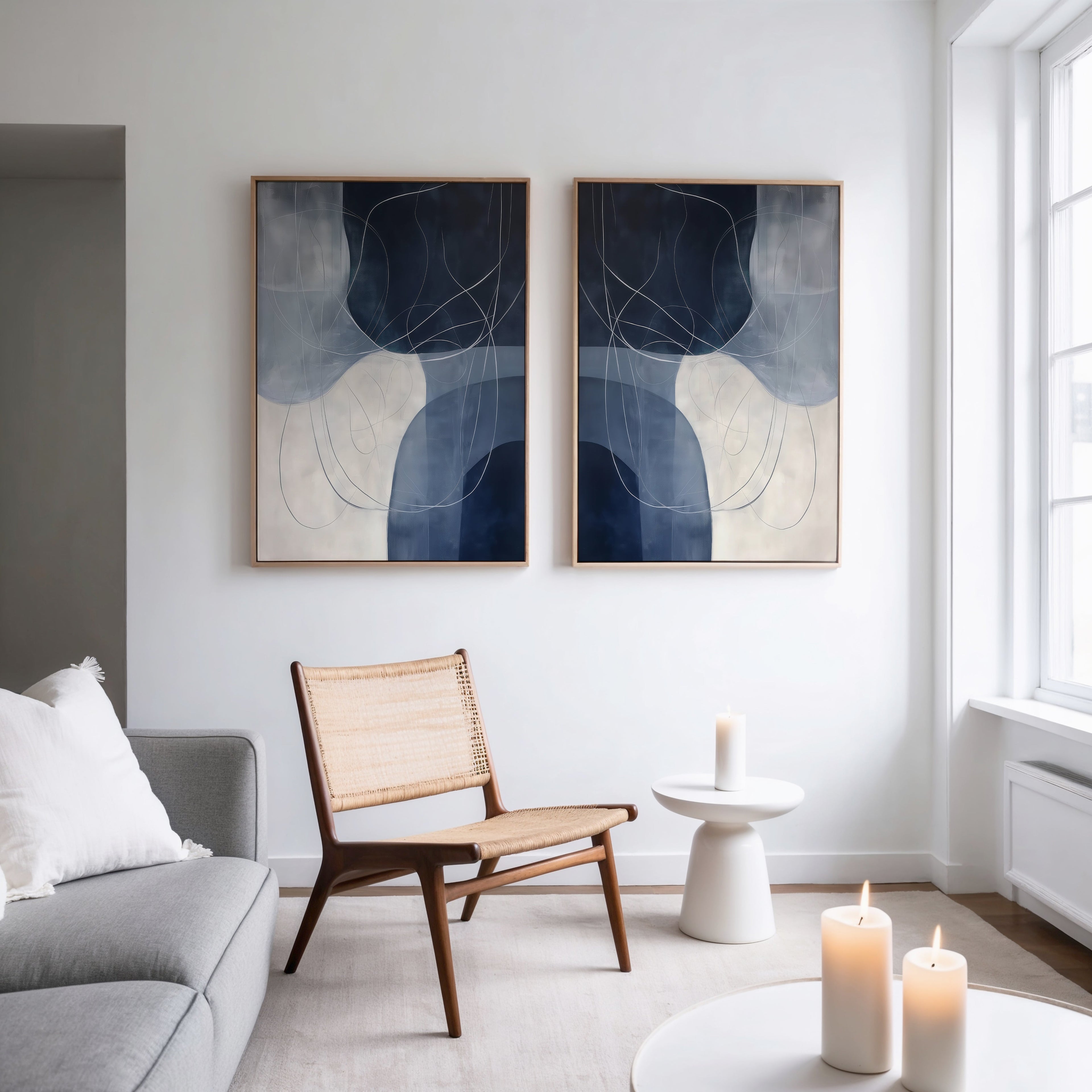 Whispers in Indigo – Set of 2 Canvas Prints set of 2 – neutral-toned abstract canvas wall art by Aspire Prints