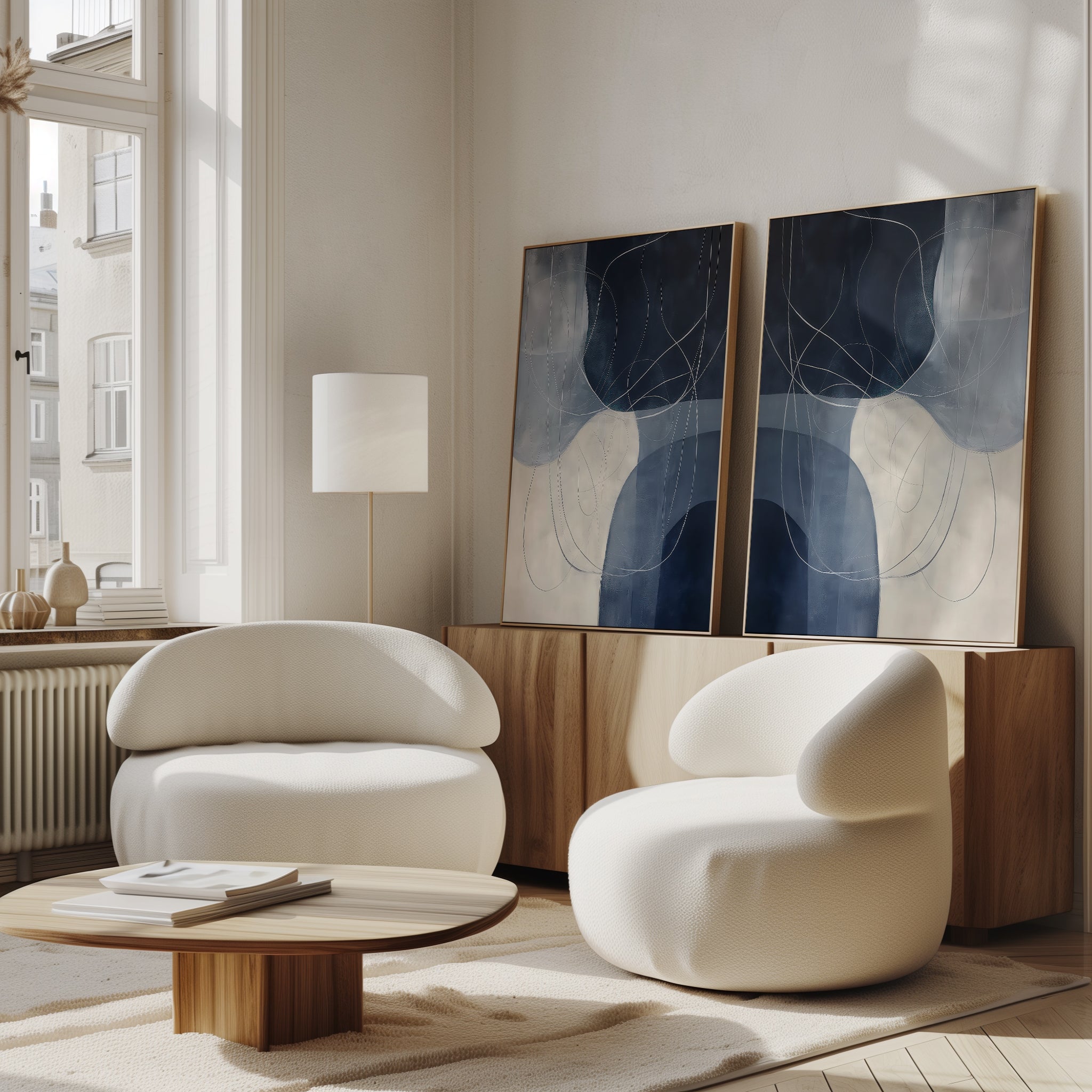Whispers in Indigo – Set of 2 Canvas Prints set of 2 – neutral-toned abstract canvas wall art by Aspire Prints