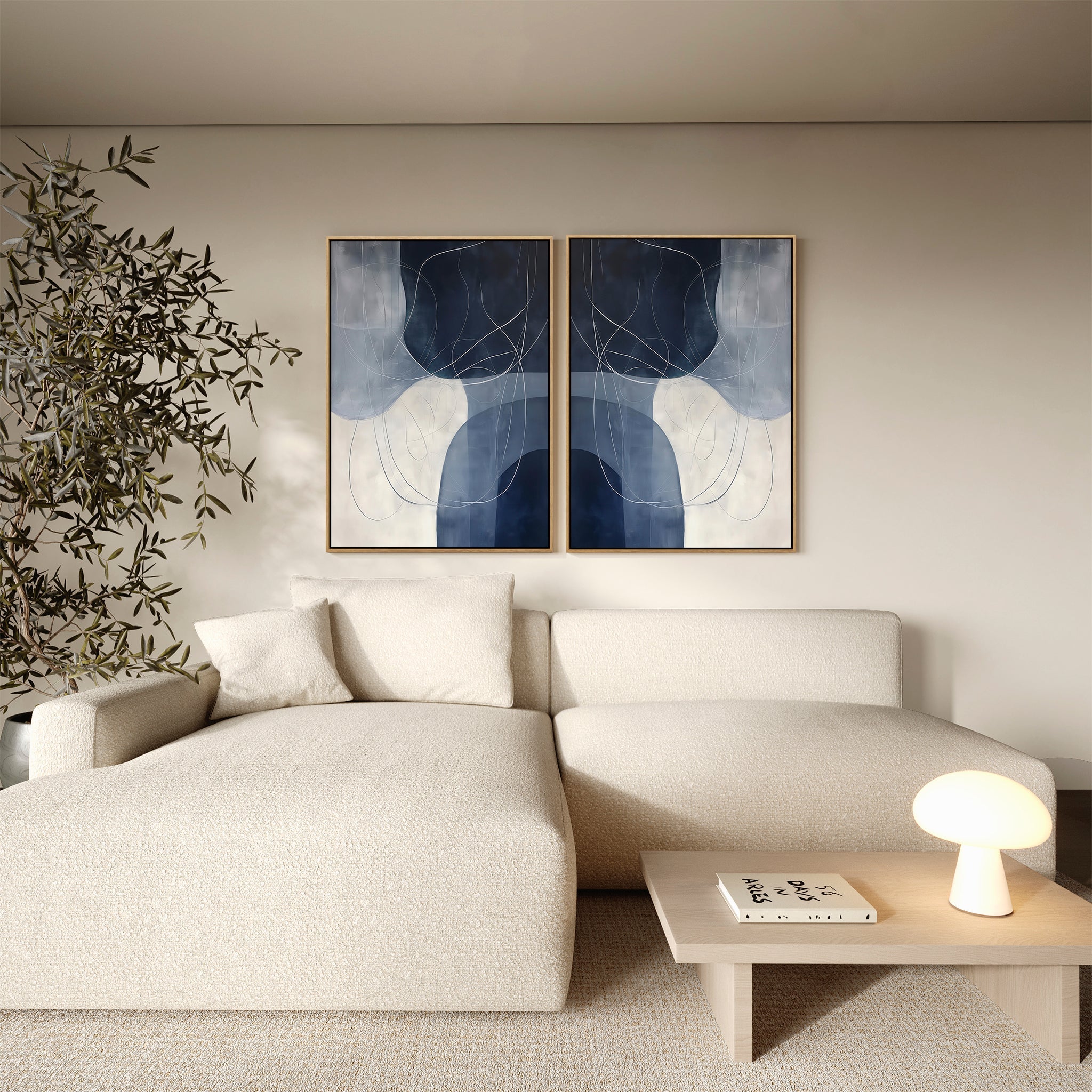 Whispers in Indigo – Set of 2 Canvas Prints set of 2 – neutral-toned abstract canvas wall art by Aspire Prints