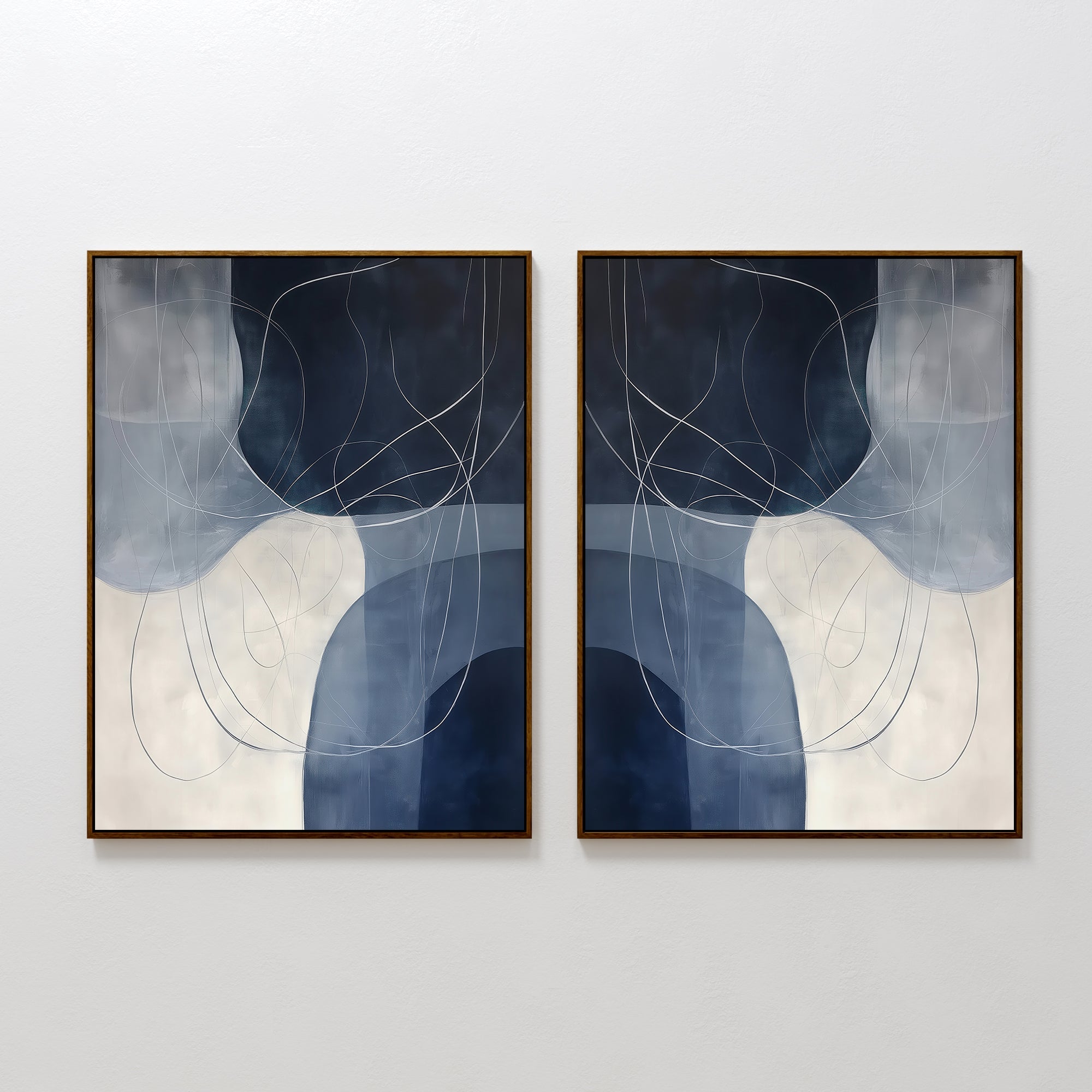 Whispers in Indigo – Set of 2 Canvas Prints set of 2 – neutral-toned abstract canvas wall art by Aspire Prints