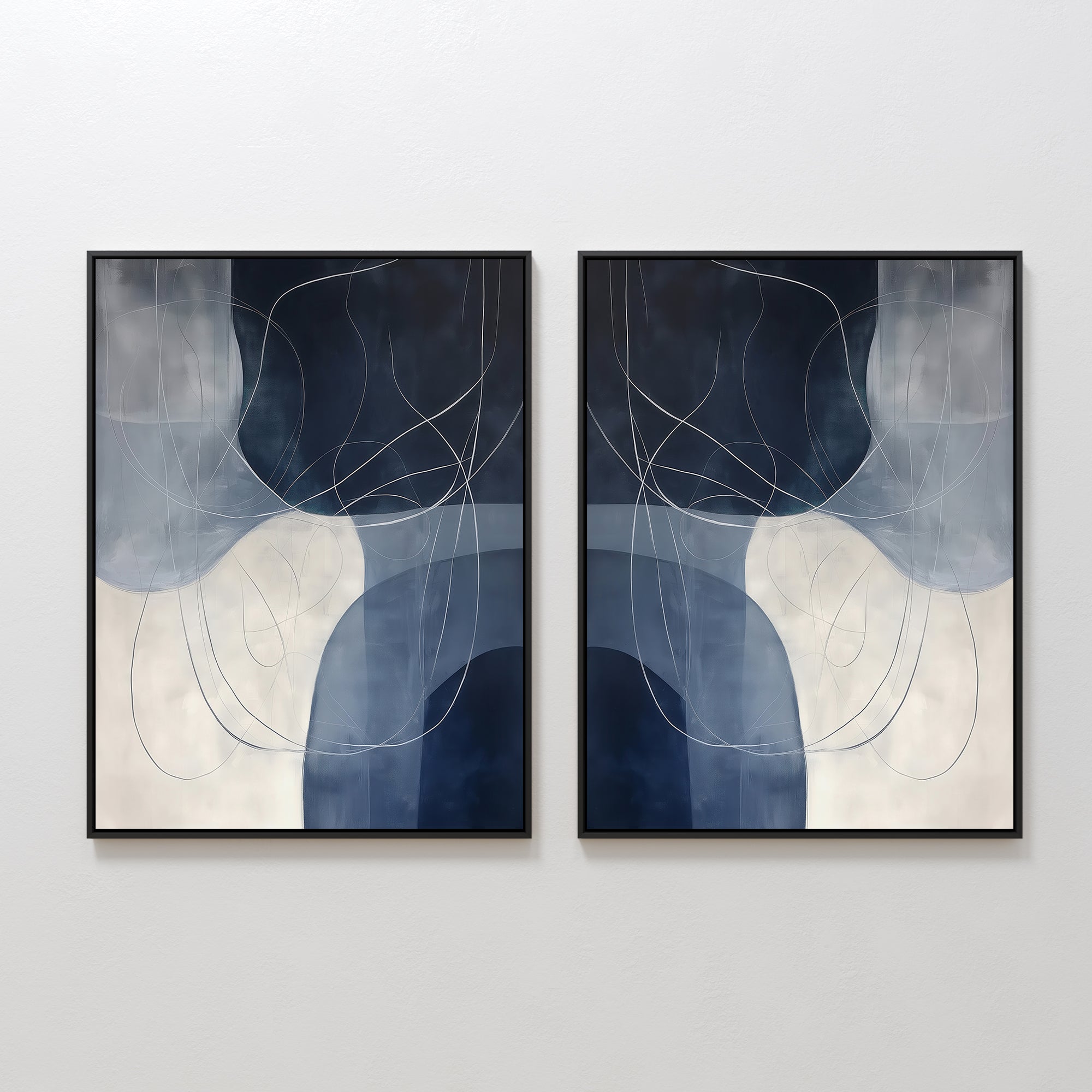 Whispers in Indigo – Set of 2 Canvas Prints set of 2 – neutral-toned abstract canvas wall art by Aspire Prints