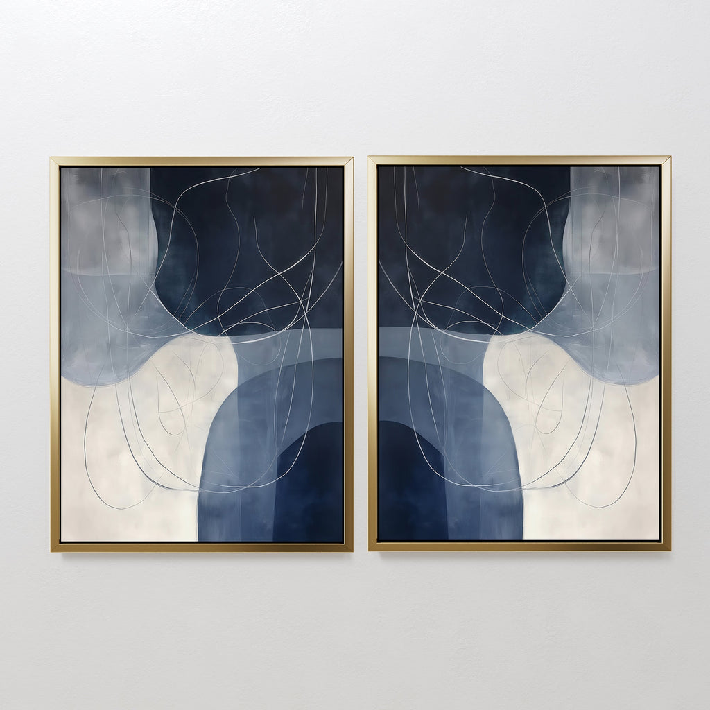 Whispers in Indigo – Set of 2 Canvas Prints set of 2 – neutral-toned abstract canvas wall art by Aspire Prints