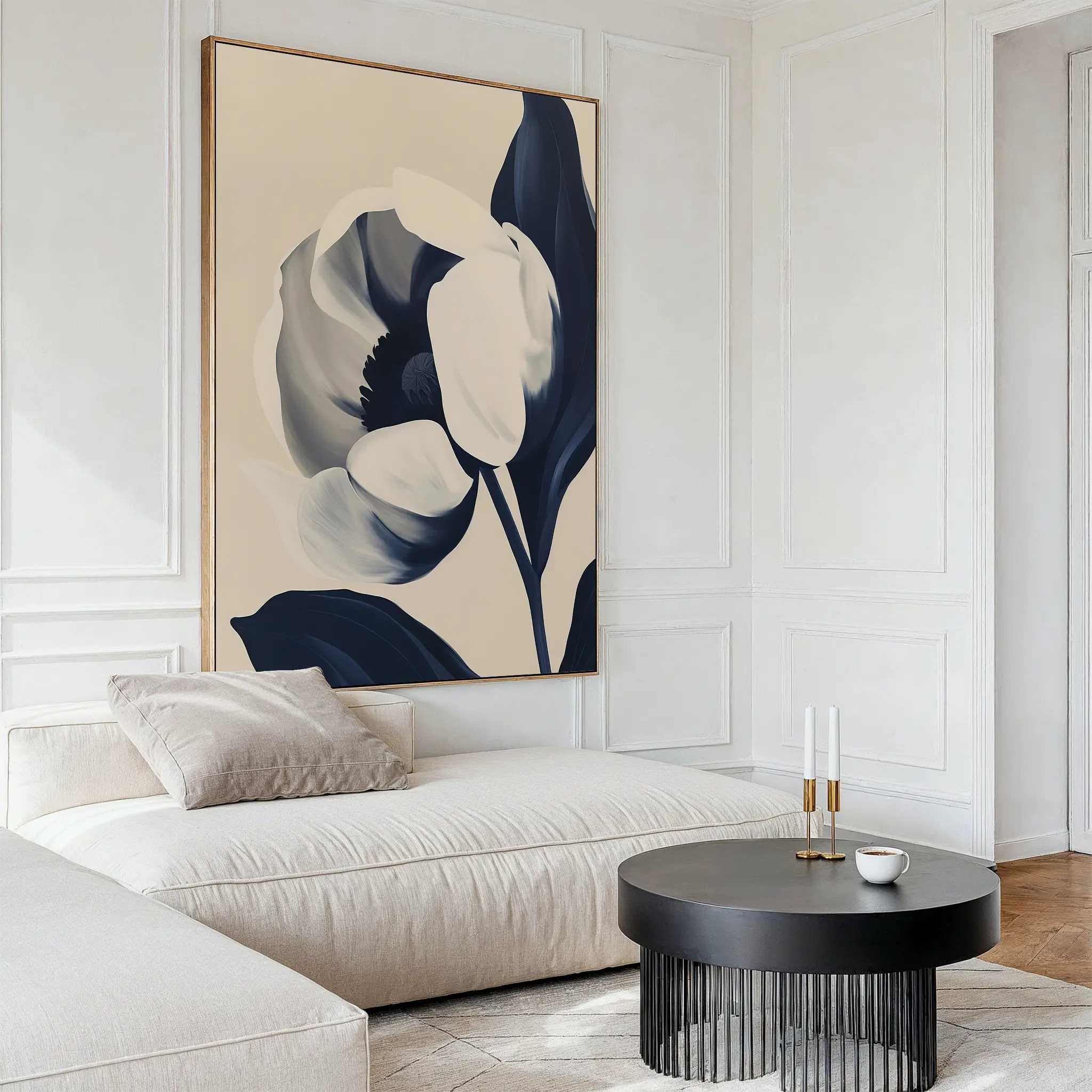 Tulip at Twilight – blue botanical canvas wall art print by Aspire Prints