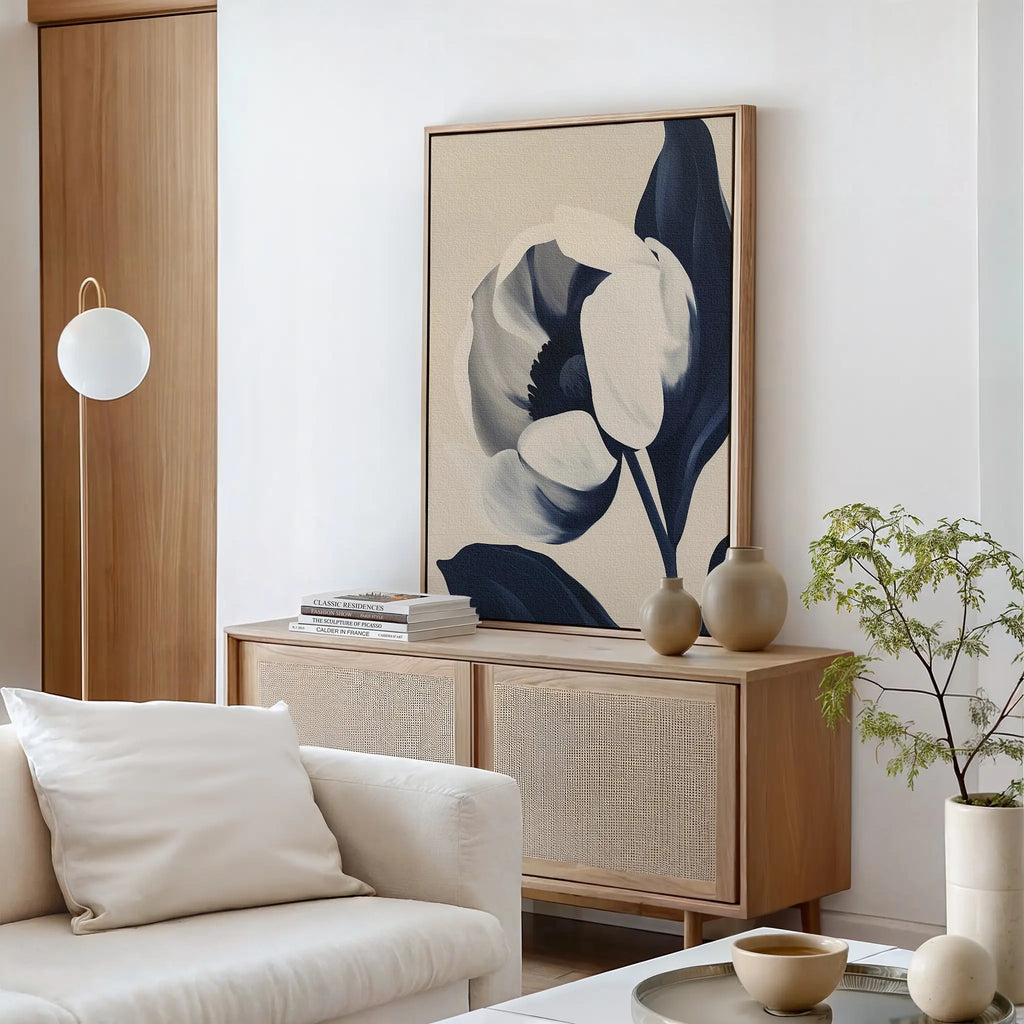 Tulip at Twilight – blue botanical canvas wall art print by Aspire Prints