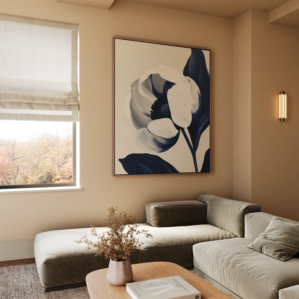 Tulip at Twilight – blue botanical canvas wall art print by Aspire Prints