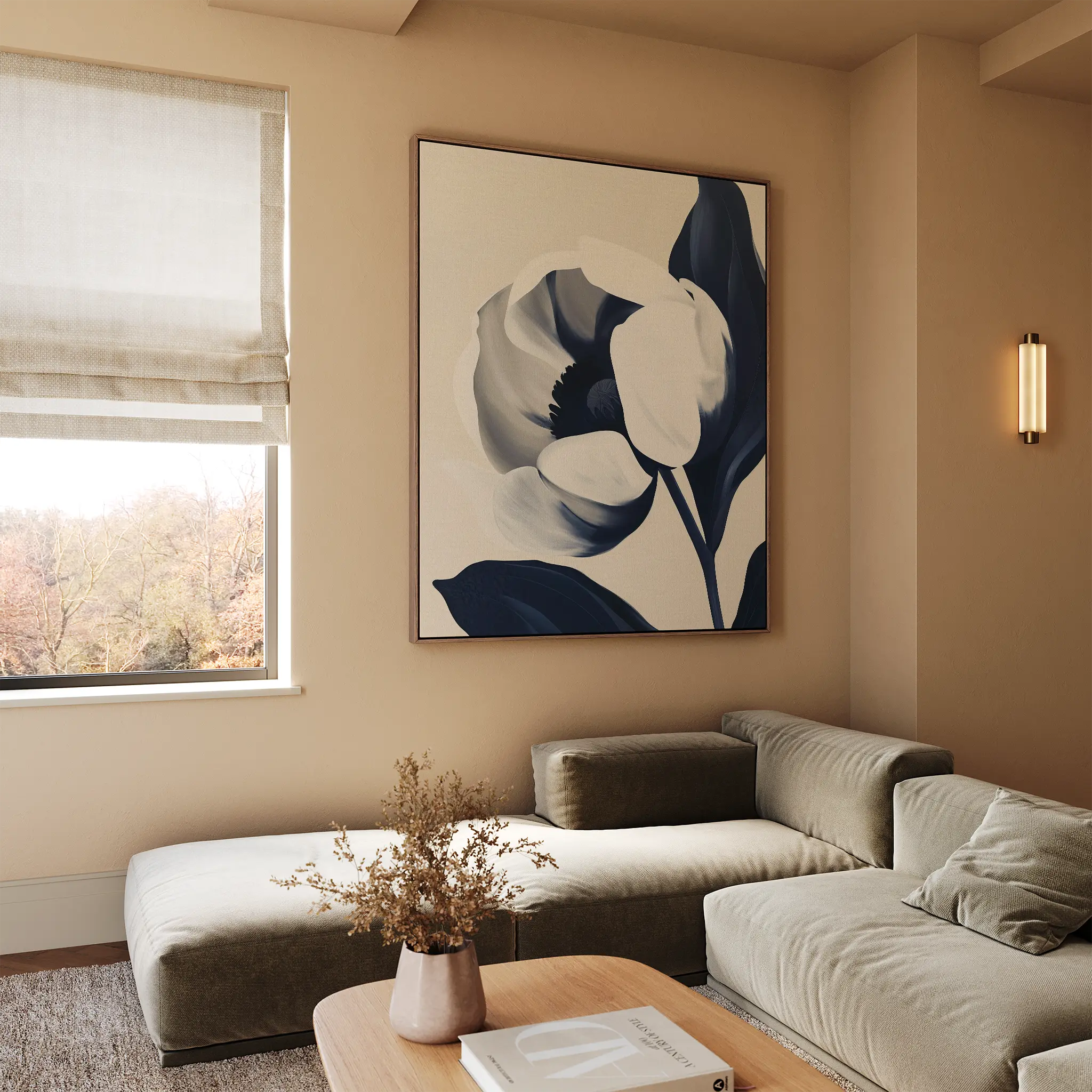 Tulip at Twilight – blue botanical canvas wall art print by Aspire Prints