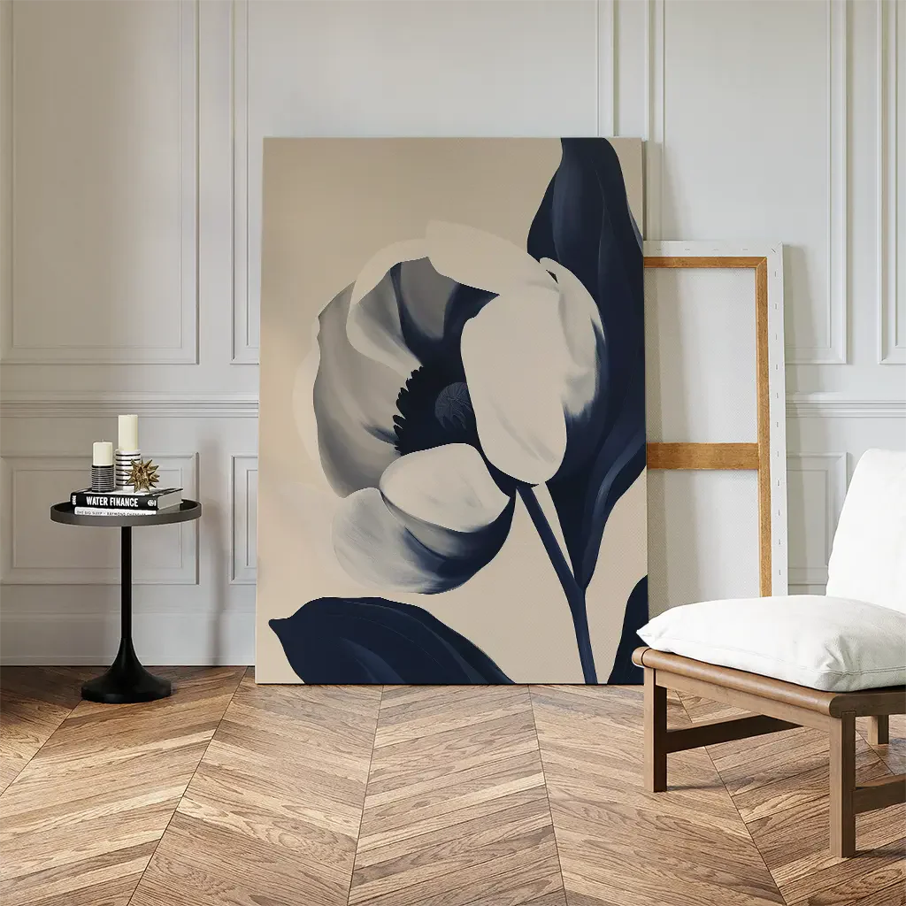 Tulip at Twilight – blue botanical canvas wall art print by Aspire Prints
