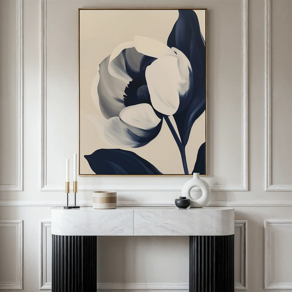 Tulip at Twilight – blue botanical canvas wall art print by Aspire Prints