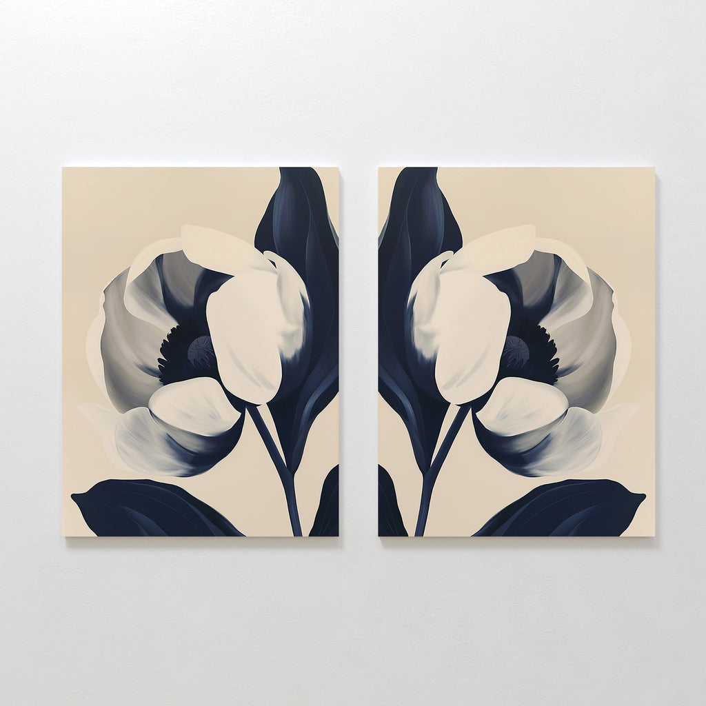 Twilight Bloom Duo – Set of 2 Canvas Prints set of 2 – neutral-toned botanical canvas wall art by Aspire Prints