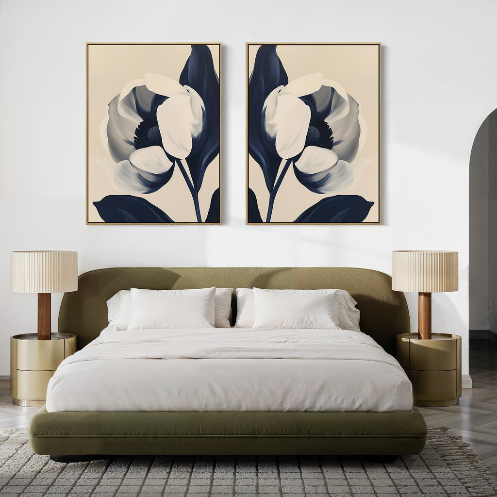 Twilight Bloom Duo – Set of 2 Canvas Prints set of 2 – neutral-toned botanical canvas wall art by Aspire Prints