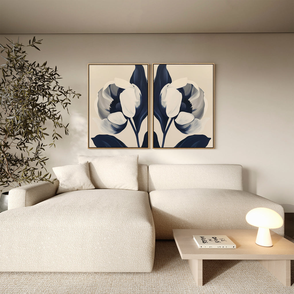 Twilight Bloom Duo – Set of 2 Canvas Prints set of 2 – neutral-toned botanical canvas wall art by Aspire Prints