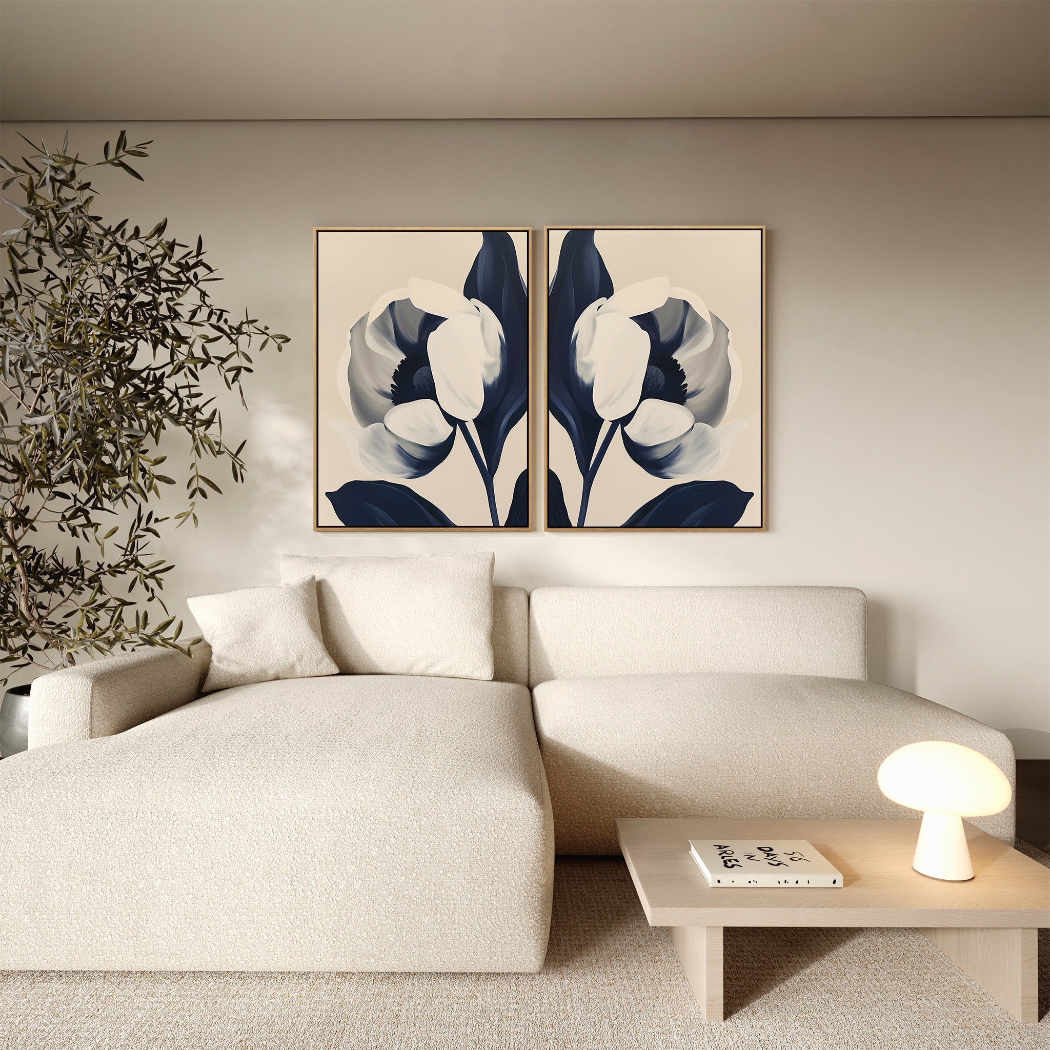 Twilight Bloom Duo – Set of 2 Canvas Prints set of 2 – neutral-toned botanical canvas wall art by Aspire Prints