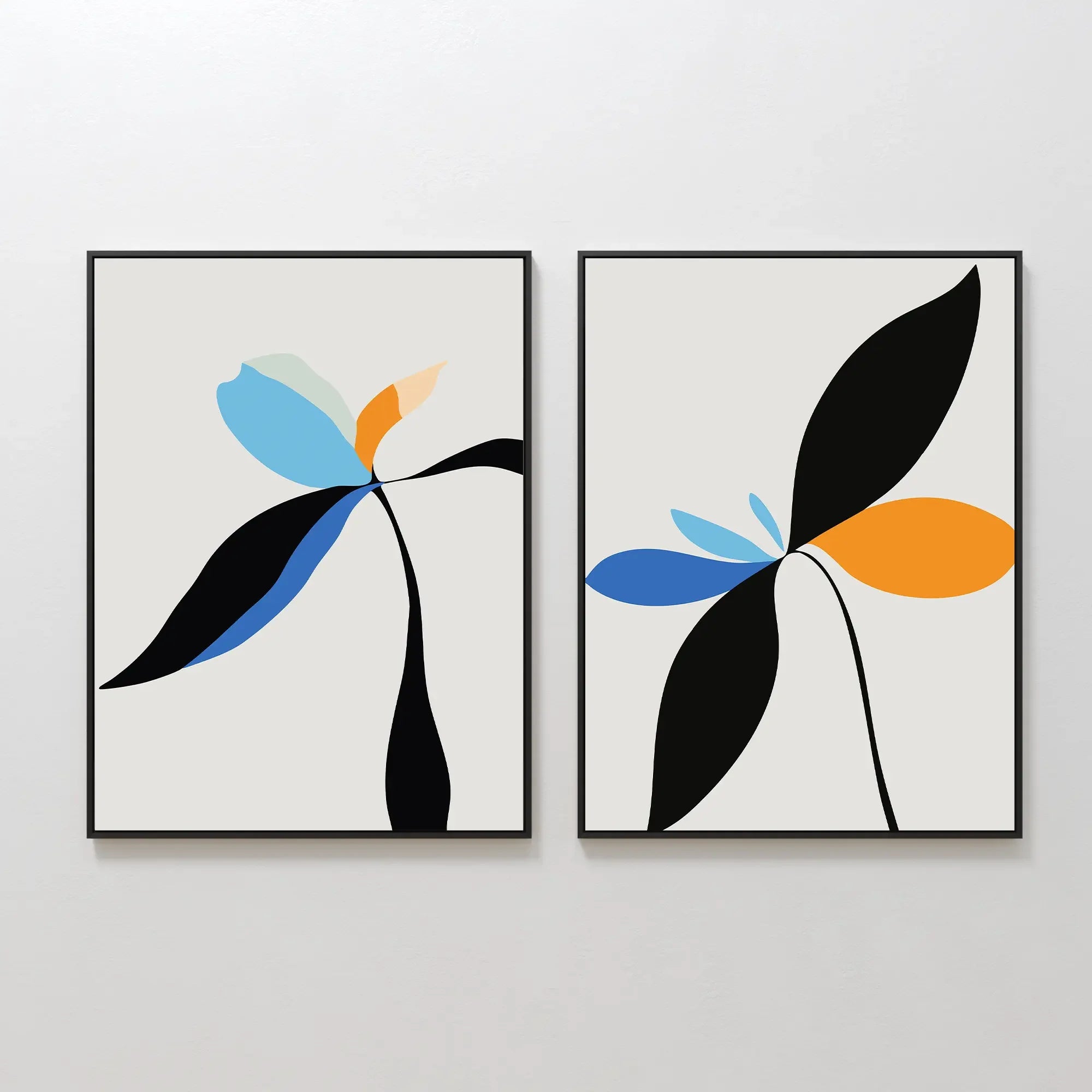 Petal Whispers Diptych – Set of 2 Canvas Prints set of 2 – blue botanical canvas wall art by Aspire Prints