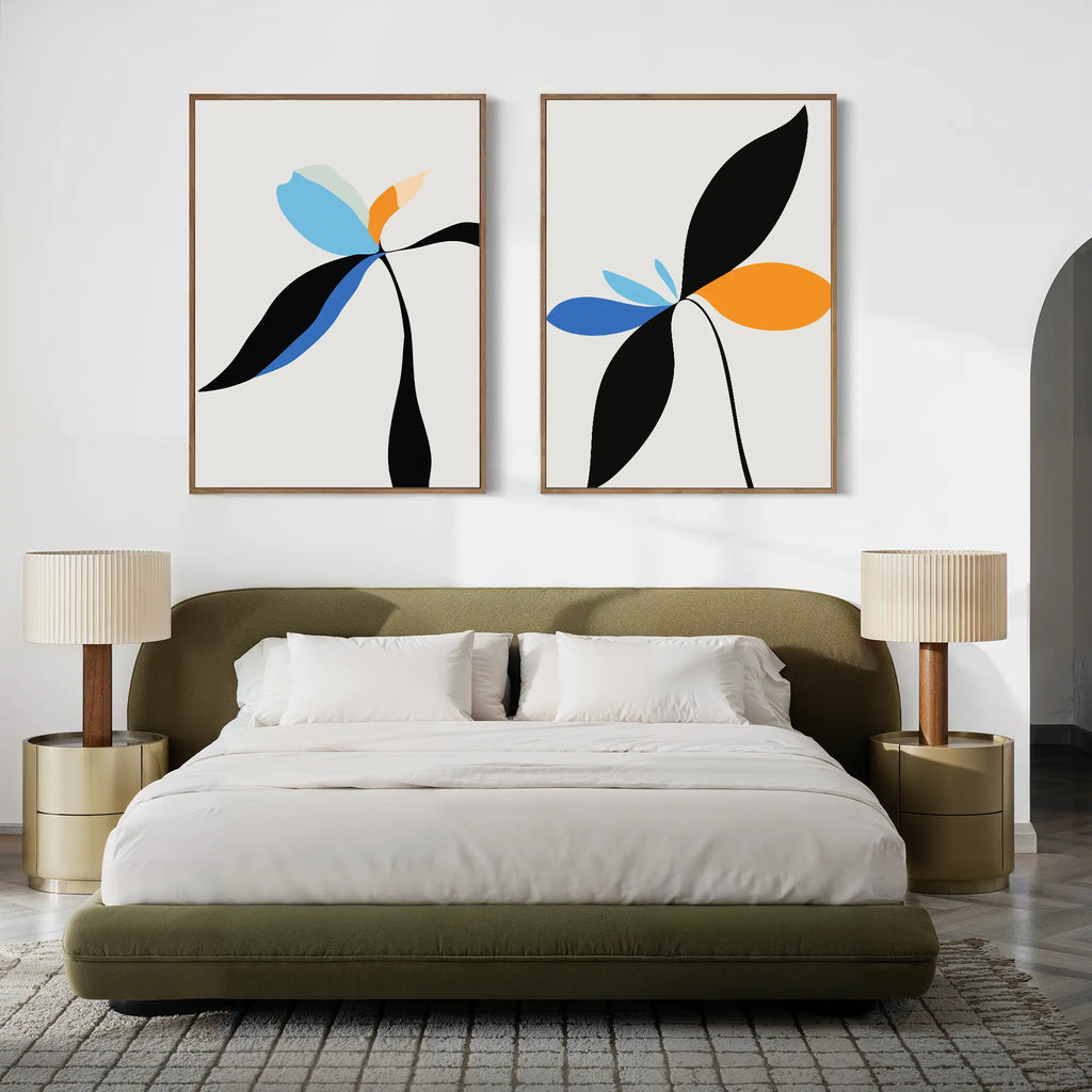 Petal Whispers Diptych – Set of 2 Canvas Prints set of 2 – blue botanical canvas wall art by Aspire Prints