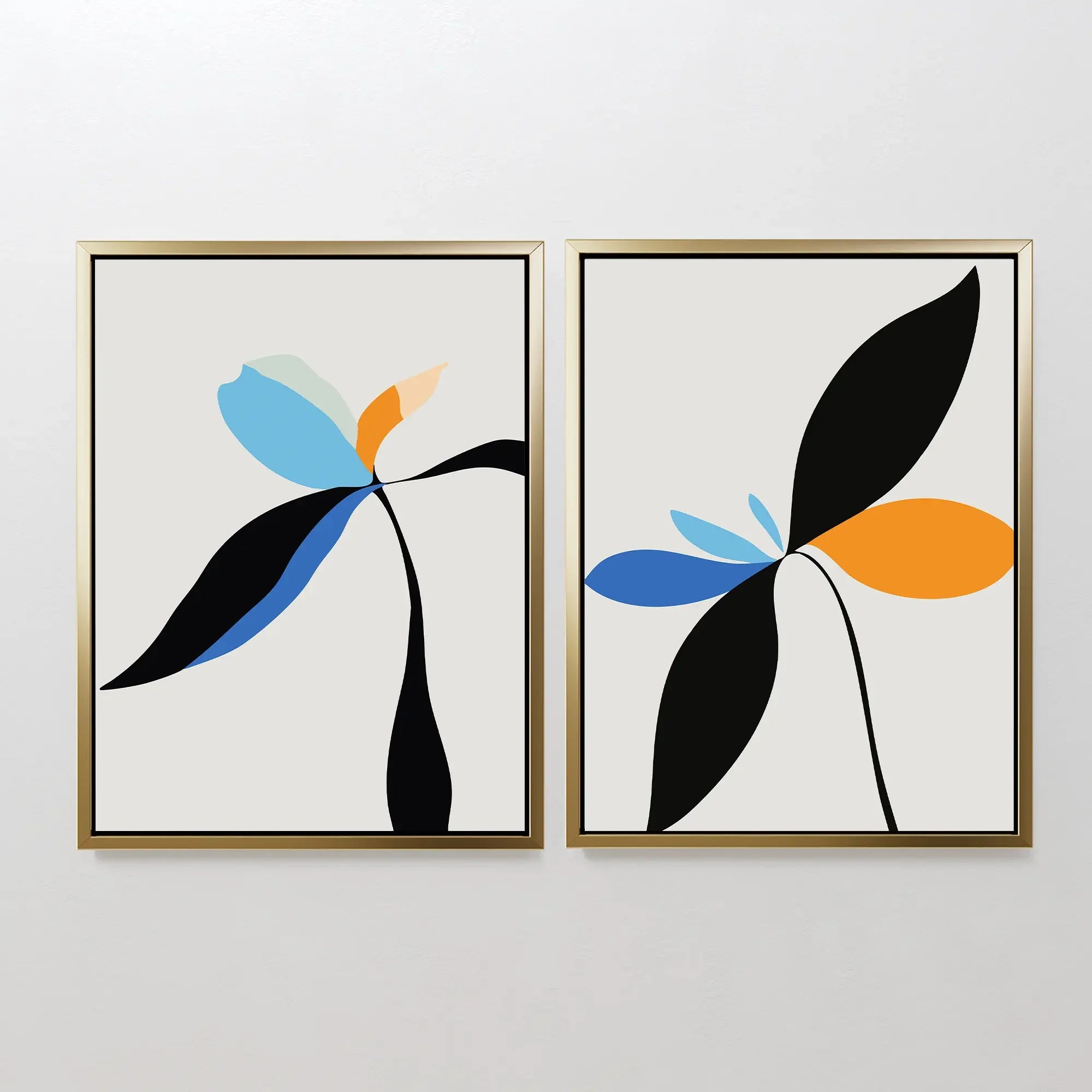 Petal Whispers Diptych – Set of 2 Canvas Prints set of 2 – blue botanical canvas wall art by Aspire Prints
