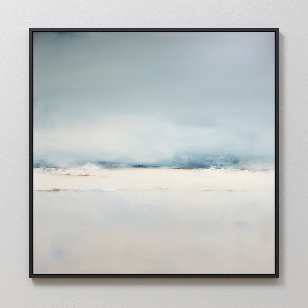 Whisper of the Veiled Shore – blue coastal canvas wall art print by Aspire Prints